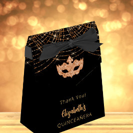 Caja Para Regalos Masquerade Quinceanera purpurina negro oro