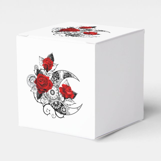 Caja Para Regalos Media luna mecánica con rosas rojas (Costado Anverso)