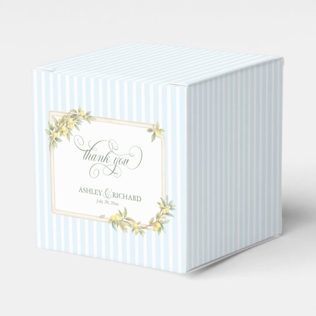 Caja Para Regalos Mediterranean Lemon Coastal Stripe Wedding (Costado Anverso)