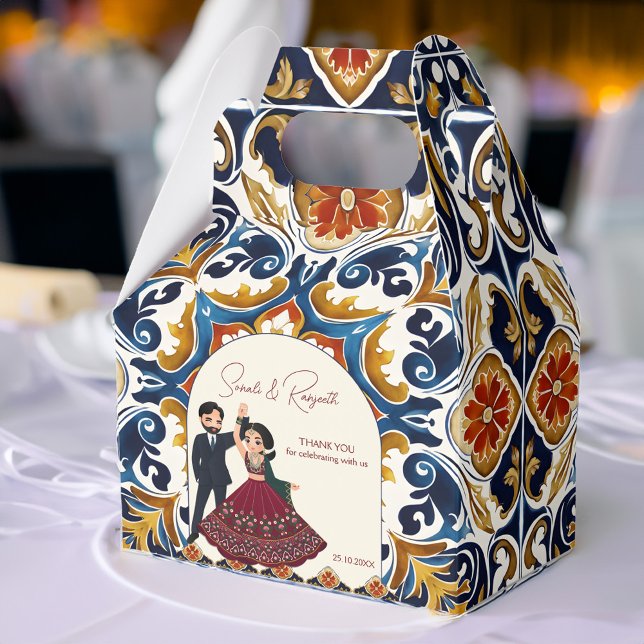 Caja Para Regalos Mehndi y sangeet favores matrimoniales indios pers (Mehndi and sangeet Indian wedding favors customized printed Favor Boxes cute cartoon characters)