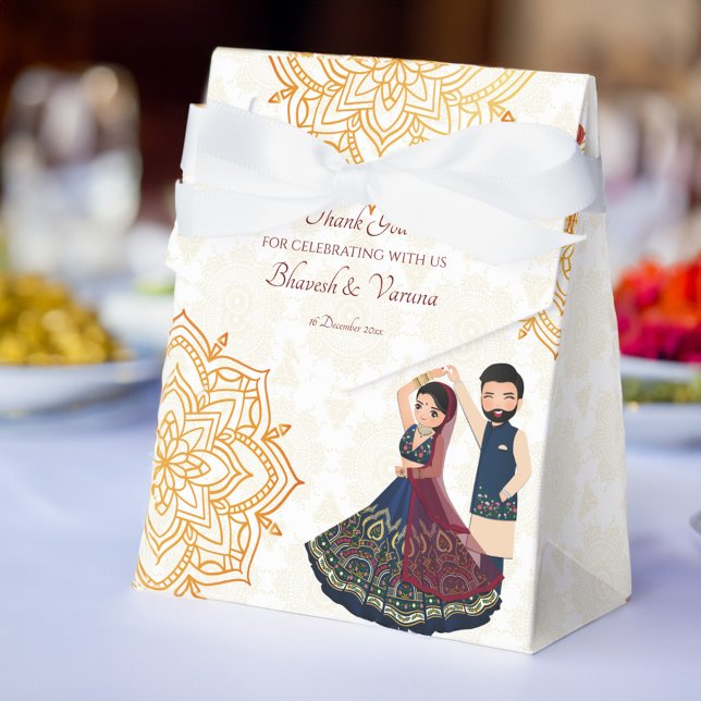 Caja Para Regalos Mehndi y sangeet manadala y linda pareja india (Mehndi & sangeet manadala and cute Indian couple Favor Box)