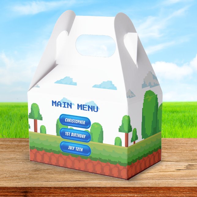 Caja Para Regalos Menú Retro de Videojuegos Primer Fiesta de Cumplea (Retro Video Game Menu 1st Birthday Party Favor Boxes
)
