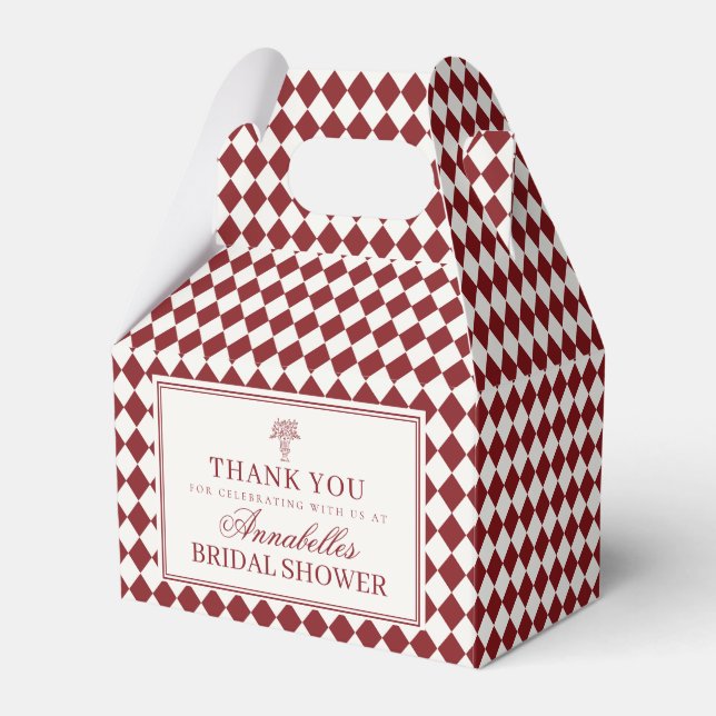 Caja Para Regalos Merlot Red Harlequin Checkered Bridal Shower (Front Side)