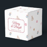 Caja Para Regalos Merry & Bright Vintage Christmas<br><div class="desc">Add a nostalgic touch to your holiday celebrations with this vintage Christmas favor box. Featuring charming watercolor illustrations of classic Christmas ornaments, rocking horses, and candy canes, along with the festive phrase “Merry & Bright, ” it brings warmth and cheer to your holiday table. Perfect for party favors, sweet treats,...</div>