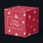 Caja Para Regalos Merry & Bright Vintage Christmas<br><div class="desc">Add a nostalgic touch to your holiday celebrations with this vintage Christmas favor box. Featuring charming watercolor illustrations of classic Christmas ornaments, rocking horses, and candy canes, along with the festive phrase “Merry & Bright, ” it brings warmth and cheer to your holiday table. Perfect for party favors, sweet treats,...</div>