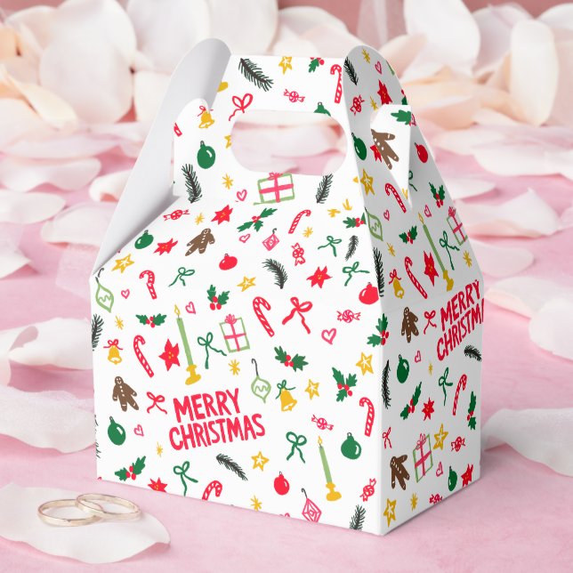 Caja Para Regalos Merry Christmas Cute Doodle Whimsical Pattern  (Boda)