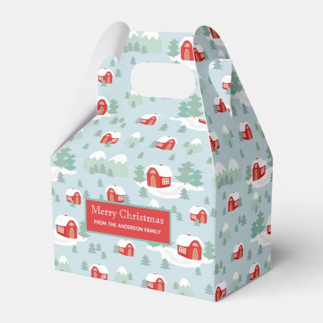Caja Para Regalos Merry Christmas Red Cabin Nombre personalizado (Front Side)