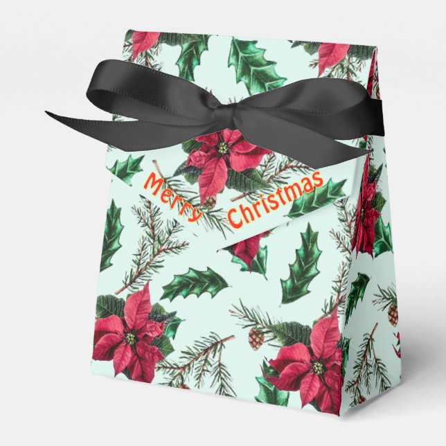 Caja Para Regalos Merry Christmas Red Poinsettia Greenereny Gift Box (Front Side)