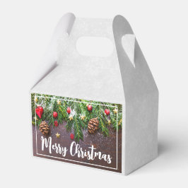 Caja Para Regalos Mesa de Navidad rústica con pino y nieve