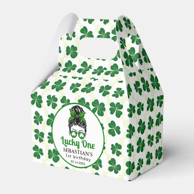 Caja Para Regalos Messy Bun Lucky One First Birthday Chica (Front Side)