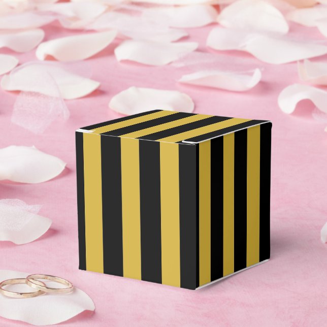 Caja Para Regalos Metallic Gold and Black Striped Classic (Boda)