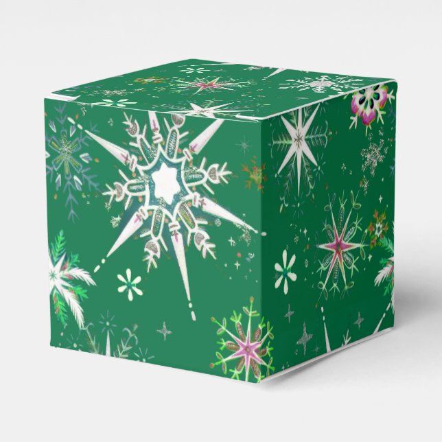 Caja Para Regalos Mid-Century Snowflakes Galore On Green (Costado Anverso)
