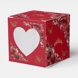 Caja Para Regalos Mini Floral Dorado Mariposas Quinceañera 15 XV