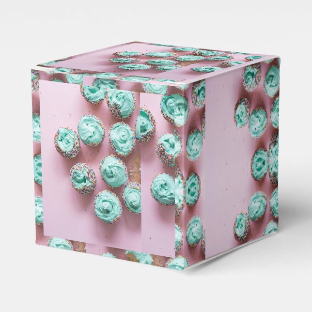 Caja Para Regalos Mini pastelitos verde azulados y rosados (Costado Anverso)