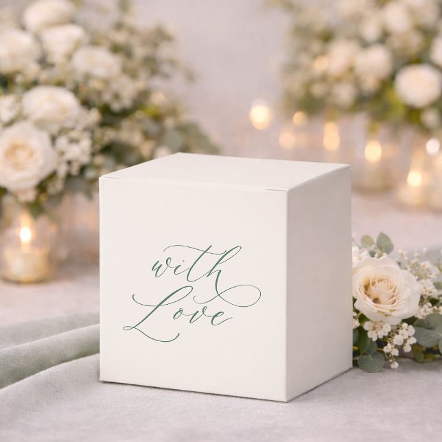 Caja Para Regalos Minimal Sage Green Wedding Favor Box with Love (Subido por el creador)