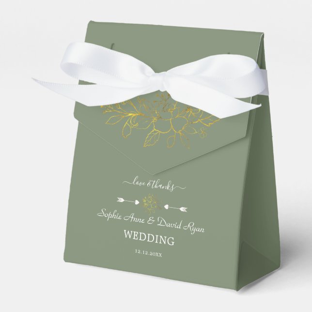 Caja Para Regalos Minimalist Gold FloralSage Green Wedding (Front Side)