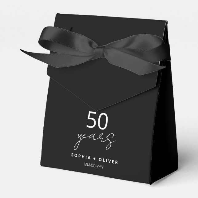 Caja Para Regalos Mínimo aniversario de boda negro de 50 años (Front Side)