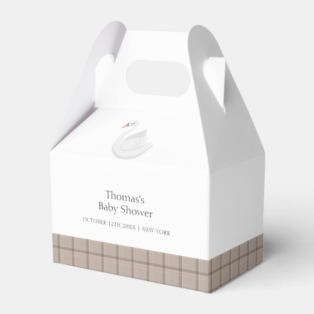 Caja Para Regalos Mínimo Cisne Moderno Plaid Gingham Boy Baby Shower (Front Side)