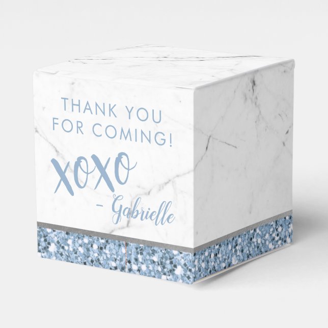 Caja Para Regalos Mínimo Purpurina azul turbio Marble xoxo Favor Box (Costado Anverso)