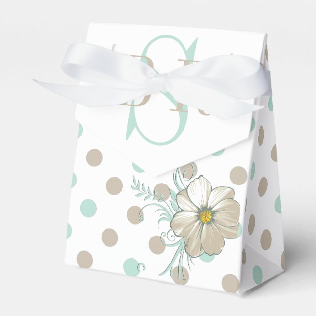 Caja Para Regalos MINT BISQUE DOTS STRIPTS Monogrammed Favor Box (Front Side)