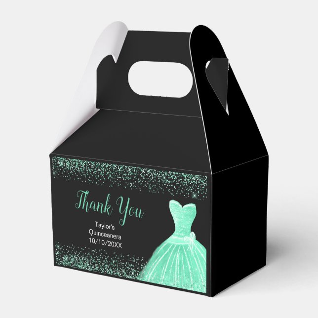 Caja Para Regalos Mint Green Dress Faux Glitter Quinceanera (Front Side)
