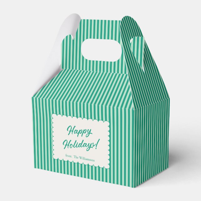 Caja Para Regalos Mint Green Holiday Stripe Personalized Christmas (Front Side)