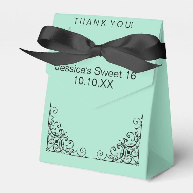 Caja Para Regalos Mint Parisian Green Black Sweet Dieciséis Date (Front Side)