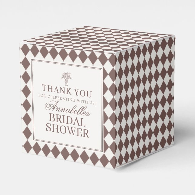 Caja Para Regalos Mocha Brown Harlequin Checkered Bridal Shower (Costado Anverso)