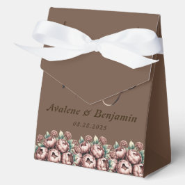 Caja Para Regalos Mocha Brown Watercolor Peonies typography Boda