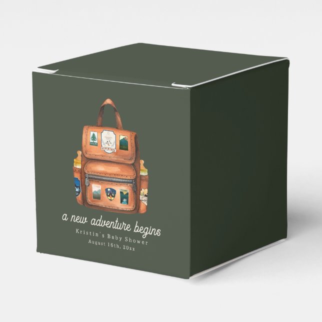 Caja Para Regalos Mochila + Botellas Green Woodland Baby Shower (Costado Anverso)