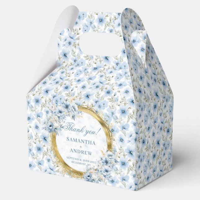 Caja Para Regalos Moda acuarela Luz Azul Azul Boda Oro Gracias (Chic Watercolor Light Blue Gold Wedding Thank You Favor Boxes)
