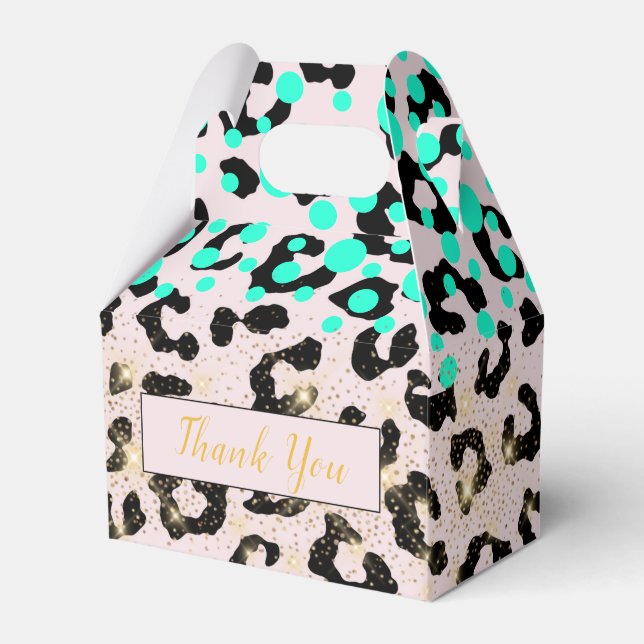 Caja Para Regalos Moda Aqua Animal Print Gold Dust Party Favor Box (Front Side)