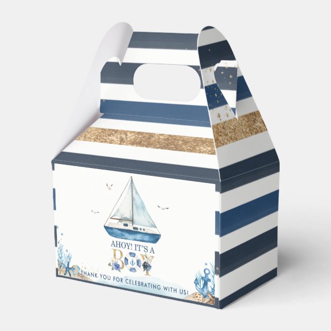 Caja Para Regalos Moda Boat Nautical Ahoy es un chico Baby Shower (Reverso)