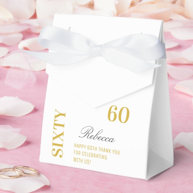Caja Para Regalos Moda Elegante Oro Blanco 60 cumpleaños Gracias (Boda)