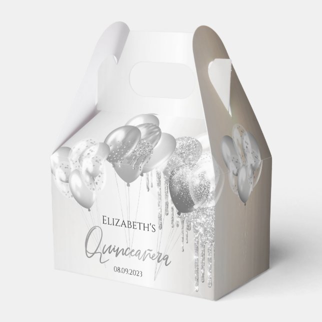 Caja Para Regalos Moda Elegante Purpurina Plata Perfora globos (Front Side)