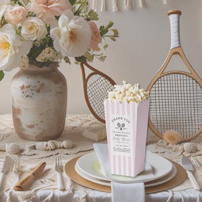 Caja Para Regalos Moda Estriberas Rosadas Tenis Gracias Baby Shower (elegant pink stripes popcorn favor boxes for tennis theme baby shower at chic country club events)