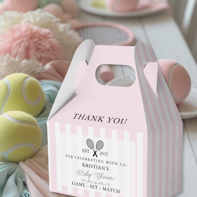 Caja Para Regalos Moda Estribos rosados Tenis Baby Shower Gracias (pink stripes tennis theme baby shower thank you favor boxes that close with elegant chic modern era)