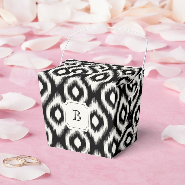 Caja Para Regalos Moda Fiesta Monograma de Ikat blanco y negro (Boda)
