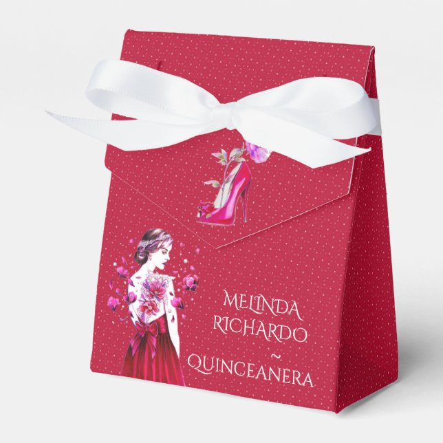 Caja Para Regalos Moda Fiesta Quinceanera de Carnaciones rojas de co (Front Side)