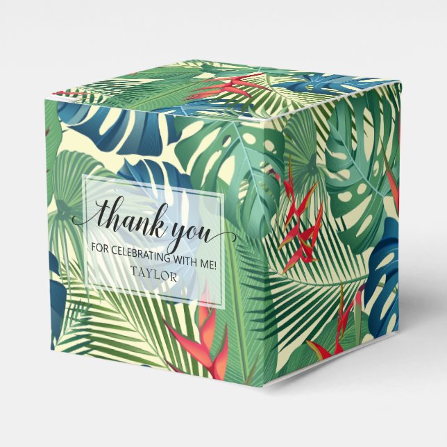 Caja Para Regalos Moda Flores Palmas Monstera Gracias (Costado Anverso)