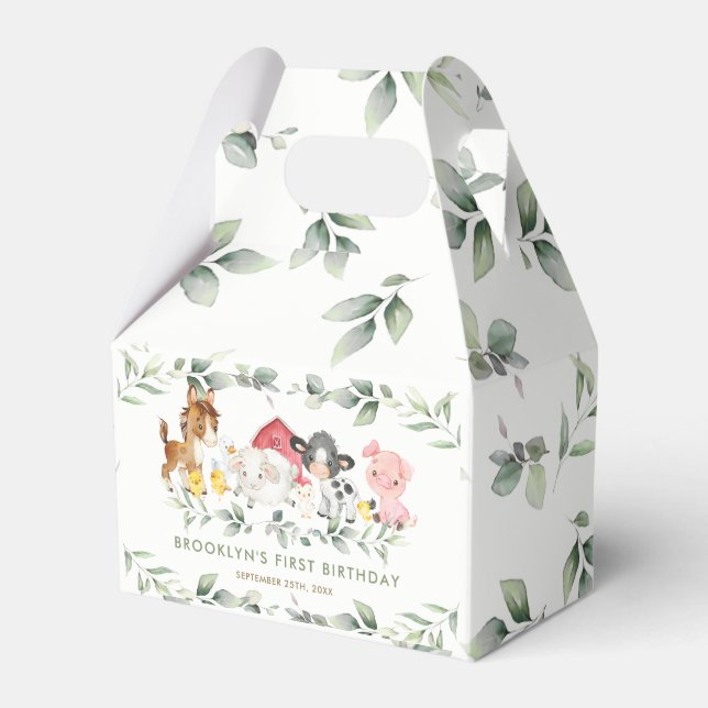 Caja Para Regalos Moda Granja Animales Barnyard Greenery 1º cumpleañ (Front Side)
