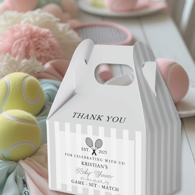 Caja Para Regalos Moda Gray Stripes Tennis Baby Shower Gracias (elegant grey tennis theme stripes baby shower favor box for guest gifts or prizes at chic preppy era)