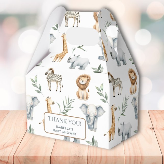 Caja Para Regalos Moda Jungla Animales Verdor Safari Baby Shower (Chic Jungle Animals Greenery Safari Baby Shower Favor Box)