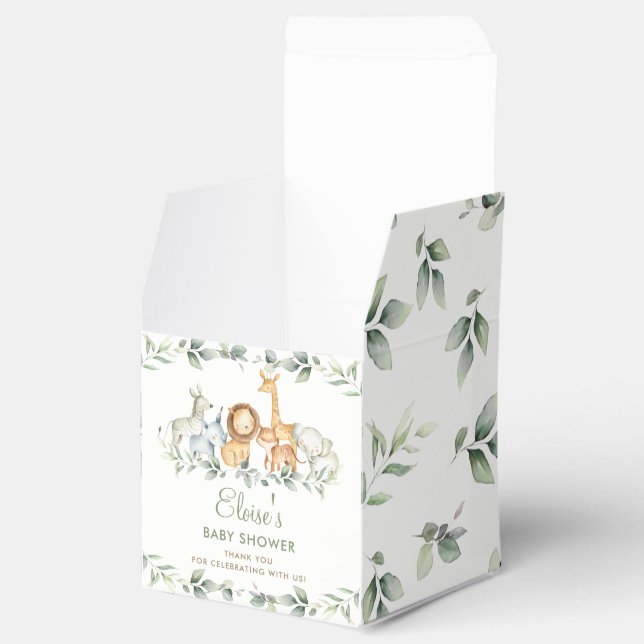 Caja Para Regalos Moda Jungle Animals Greenery Baby Shower Cumpleaño (Abierto)