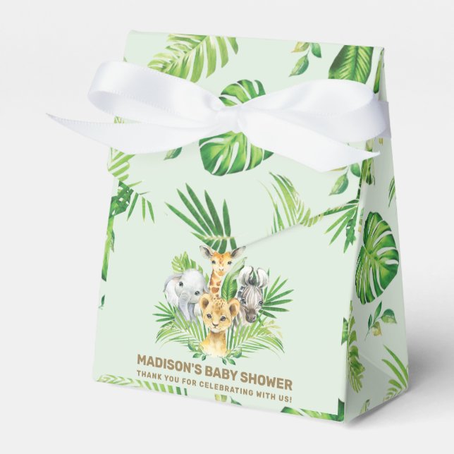 Caja Para Regalos Moda Jungle Animals Greenery Baby Shower Gracias (Front Side)