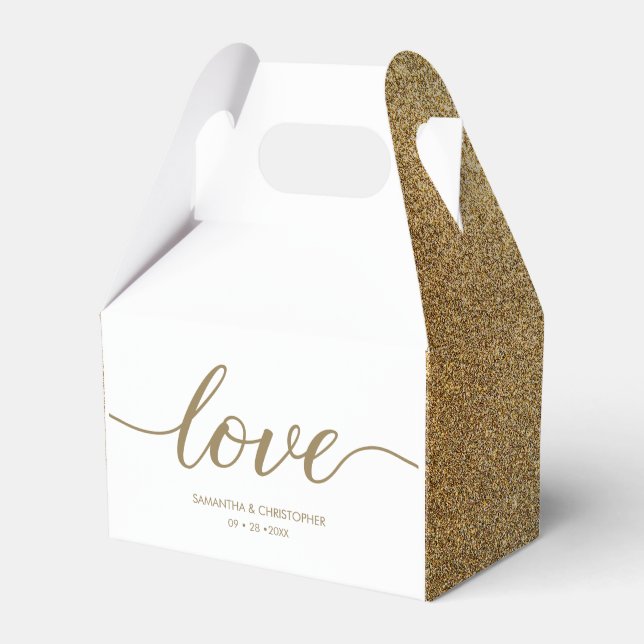 Caja Para Regalos Moda Love Script Faux gold White Custom Wedding (Front Side)