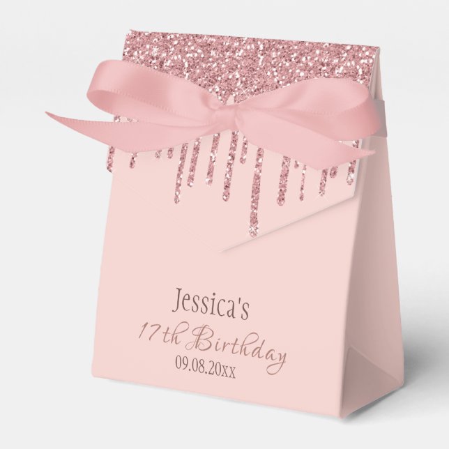 Caja Para Regalos Moda Monograma Rosa Oro Purpurinas Perforaciones (Front Side)