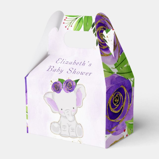 Caja Para Regalos Moda Morple Gold Floral Cute Elephant Baby Shower (Front Side)