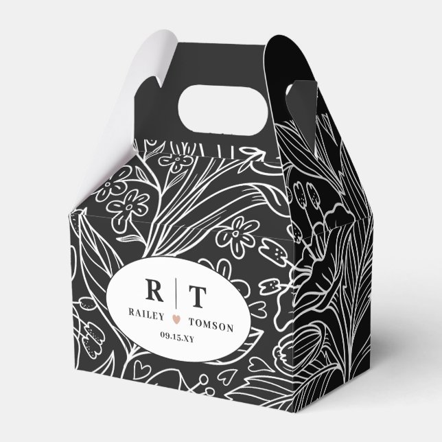 Caja Para Regalos Moda Negra Floral Moderna Gracias Boda (Front Side)
