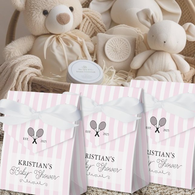 Caja Para Regalos Moda Preppy Bandas rosadas Tema de tenis Baby Show (elegant pink stripes preppy chic tennis theme baby shower favor boxes envelopes for thank you gifts)